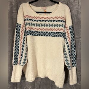 Knox Rose Cream Colored Sweater with Rose and Blue Women’s size XXL